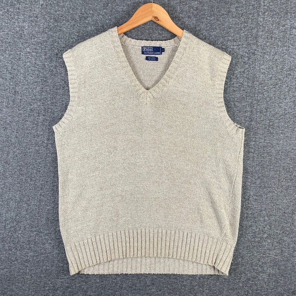 Vtg Polo Ralph Lauren Vest Men Large Knit Linen Ramie Grandpacore 90s Ivy Style